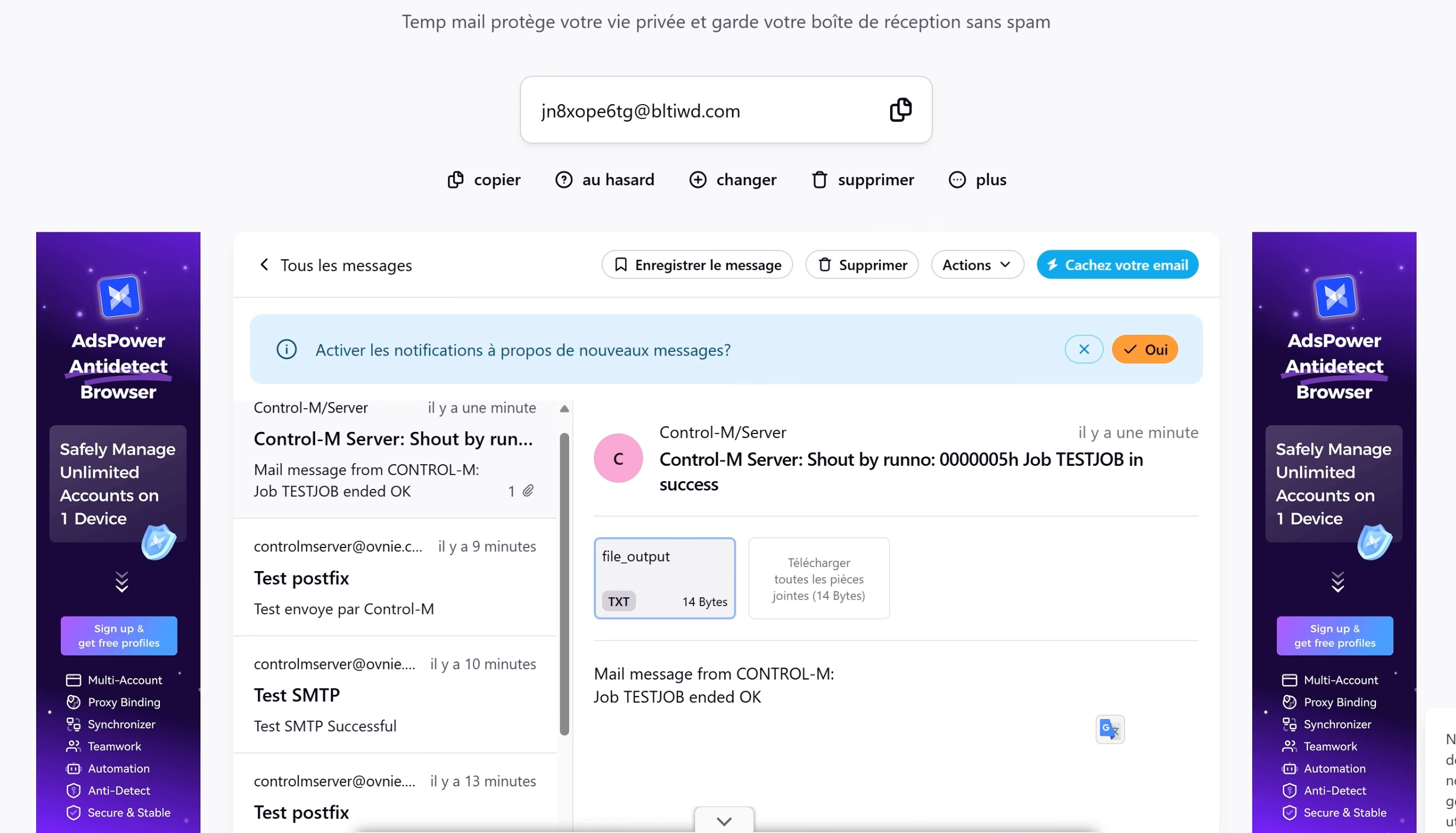 Configuration des notifications par Email (SMTP/Postfix)